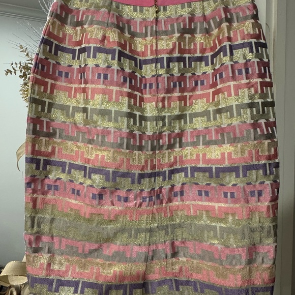 Kate Spade sz 4 Pink & Purple Patterned Pencil Skirt - pink ribbon waistband! - Picture 2 of 4